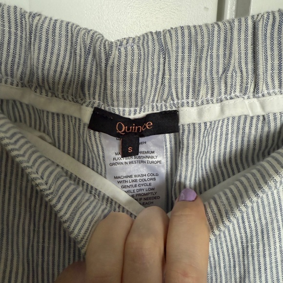 Quince Blue / white Striped Linen Pants - Picture 2 of 3